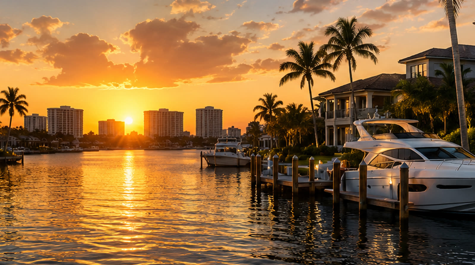 Golden hour over a Southwest Florida waterway near Estero