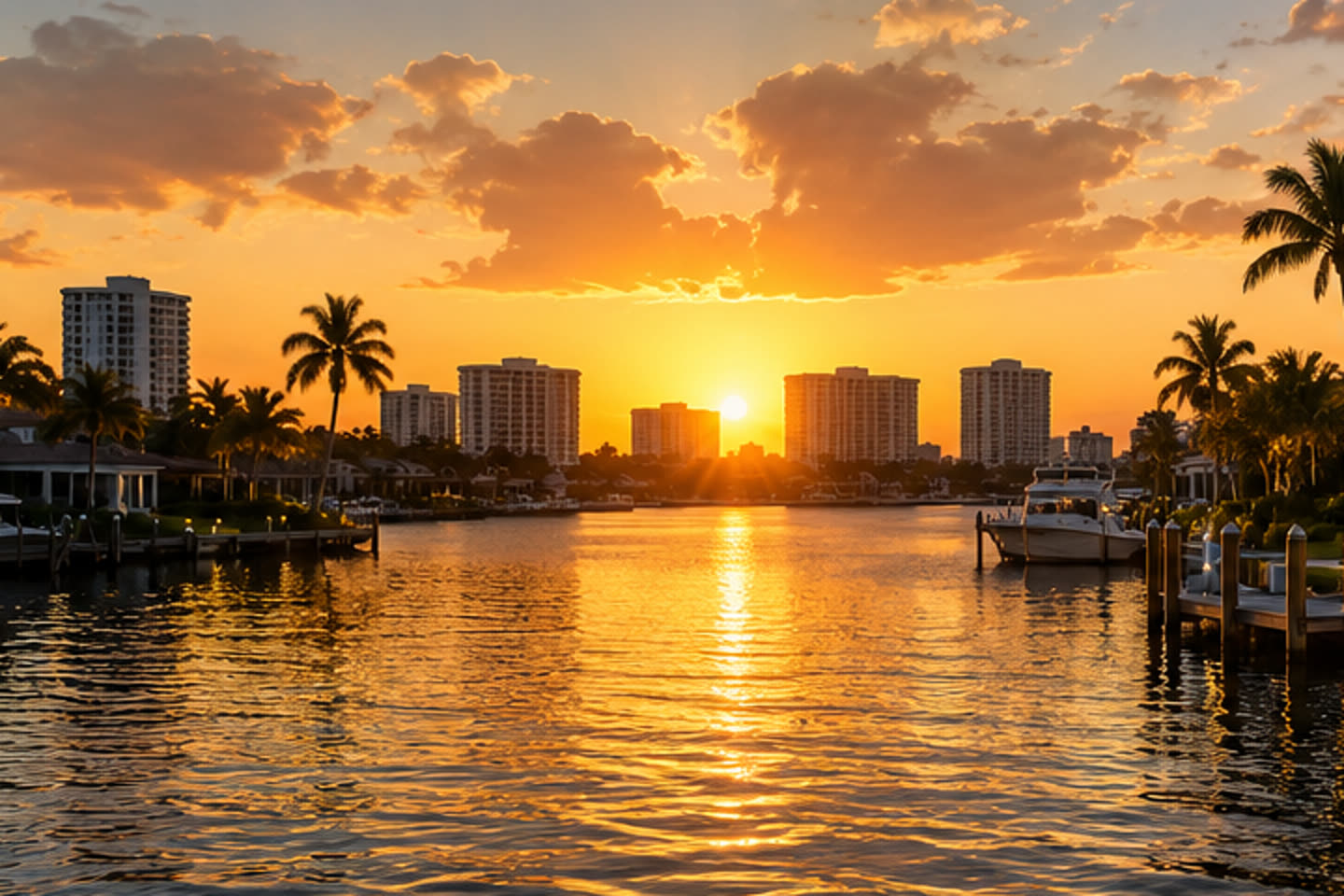 Sunset over the Fort Myers waterfront and skyline